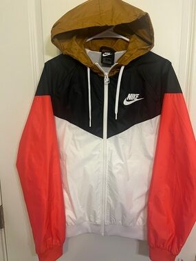 Nike Colorblock Hooded Windbreaker Jacket - Black/White/Red/Tan